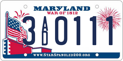 MD license plate 3AD0111