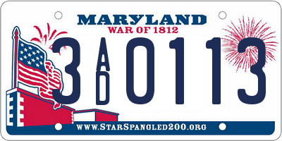 MD license plate 3AD0113