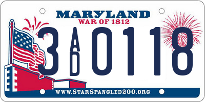 MD license plate 3AD0118