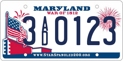 MD license plate 3AD0123
