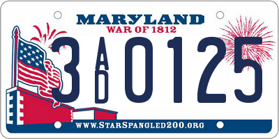 MD license plate 3AD0125