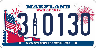 MD license plate 3AD0130