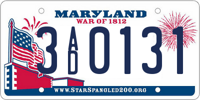 MD license plate 3AD0131