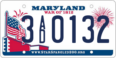 MD license plate 3AD0132