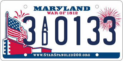 MD license plate 3AD0133