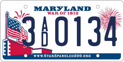 MD license plate 3AD0134