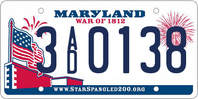 MD license plate 3AD0138