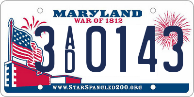 MD license plate 3AD0143