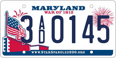 MD license plate 3AD0145