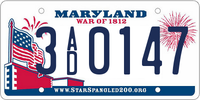 MD license plate 3AD0147