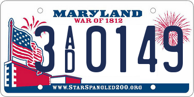MD license plate 3AD0149