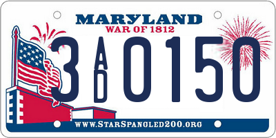 MD license plate 3AD0150