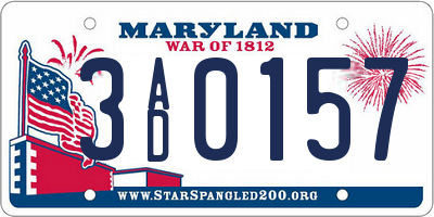 MD license plate 3AD0157