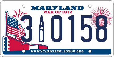 MD license plate 3AD0158