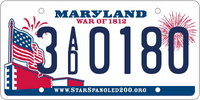 MD license plate 3AD0180
