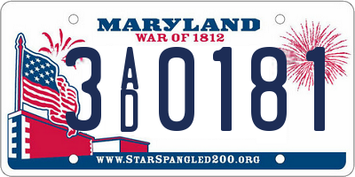 MD license plate 3AD0181