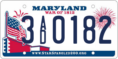 MD license plate 3AD0182