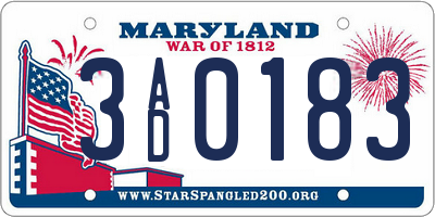 MD license plate 3AD0183