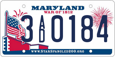 MD license plate 3AD0184