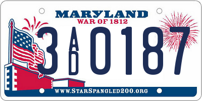 MD license plate 3AD0187