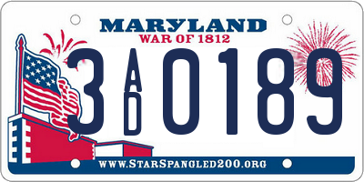 MD license plate 3AD0189