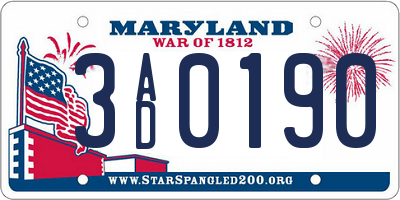 MD license plate 3AD0190