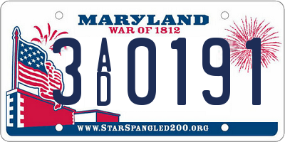 MD license plate 3AD0191