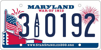 MD license plate 3AD0192