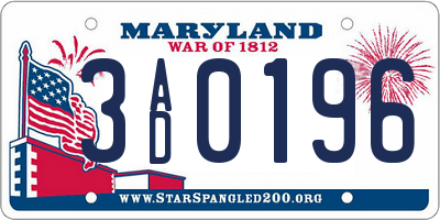 MD license plate 3AD0196