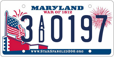 MD license plate 3AD0197