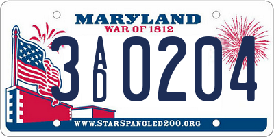 MD license plate 3AD0204