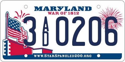 MD license plate 3AD0206