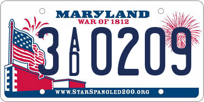 MD license plate 3AD0209