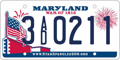 MD license plate 3AD0211