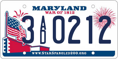 MD license plate 3AD0212