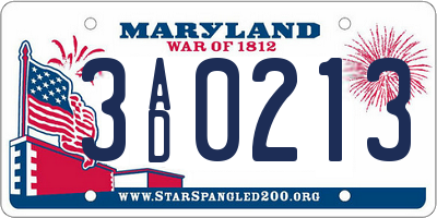 MD license plate 3AD0213