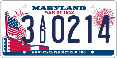 MD license plate 3AD0214