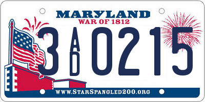 MD license plate 3AD0215