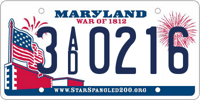 MD license plate 3AD0216