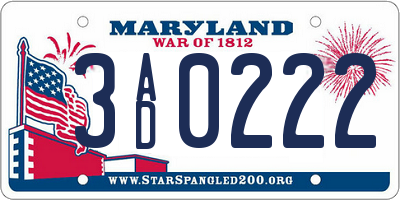 MD license plate 3AD0222