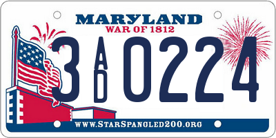 MD license plate 3AD0224