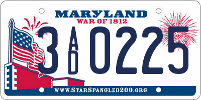 MD license plate 3AD0225