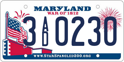 MD license plate 3AD0230
