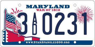 MD license plate 3AD0231