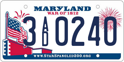 MD license plate 3AD0240