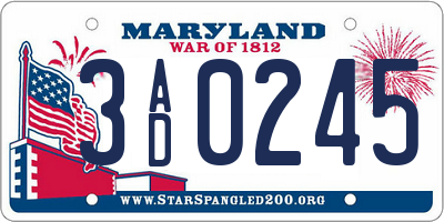 MD license plate 3AD0245