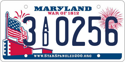 MD license plate 3AD0256