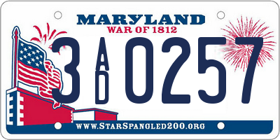 MD license plate 3AD0257