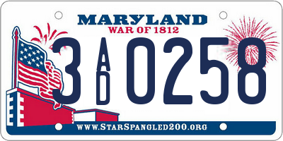 MD license plate 3AD0258