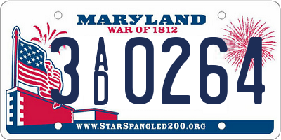 MD license plate 3AD0264